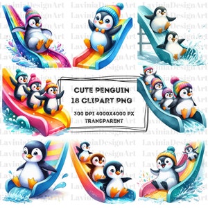 Penguin Clipart / Penguin deslizándose por el tobogán / Penguins Bundle / Penguis PNG / Descarga digital / Penguin