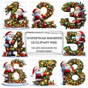 Clipart kerstnummers | Kerstaquarel | Kerst-png | Digitale nummers, png-bestand | Digitale download | Kerstthema