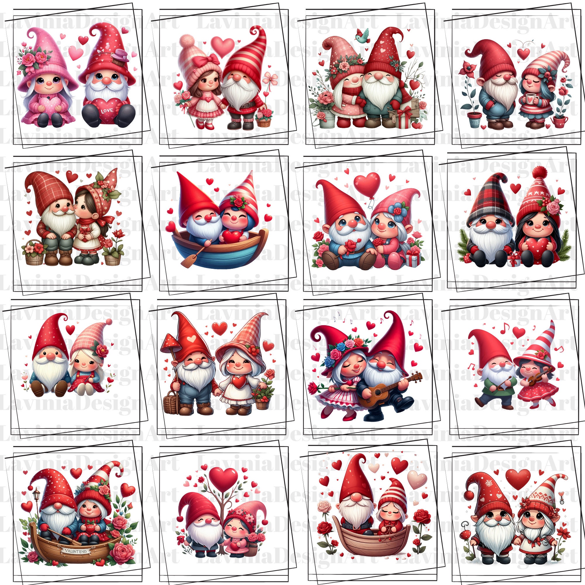 Valentines Day Gnome Couple Clipart Watercolor | Valentines Day Clipart ...