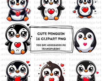 クリスマスのかわいいペンギンのクリップアート | スクラップブッキング用のラブペンギンのデジタルダウンロード | カードとクラフト