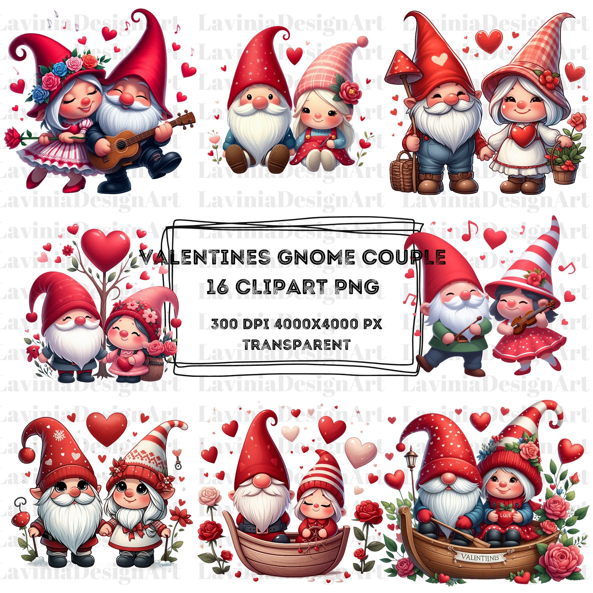 Valentines Day Gnome Couple Clipart Watercolor | Valentines Day Clipart ...
