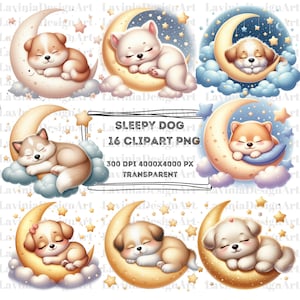 Clipart cane assonnato / cane acquerello / cane carino / pacchetto clipart cani / decorazione della stanza del bambino / artigianato con carta digitale / uso commerciale