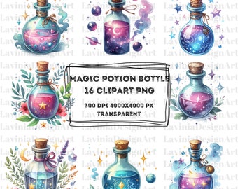 Botella de poción mágica Clipart acuarela / Clipart mágico / Poción Clipart / Poción Png / Descarga digital