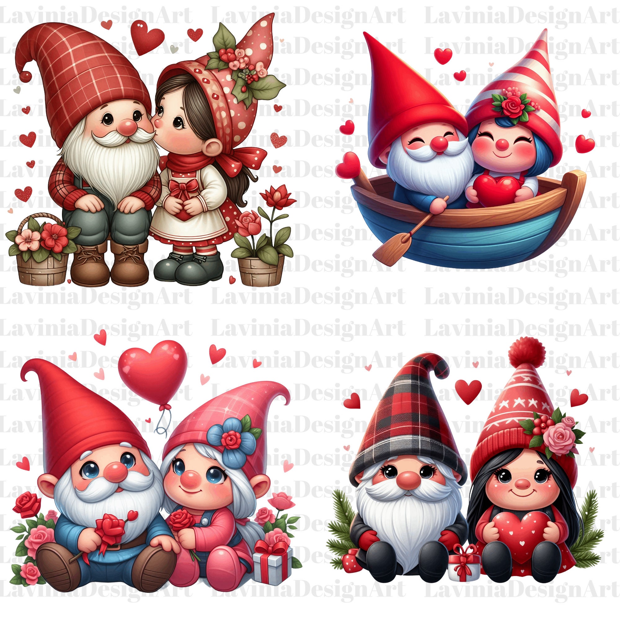 Valentines Day Gnome Couple Clipart Watercolor | Valentines Day Clipart ...