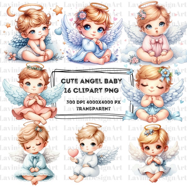 Cute Baby Angel Clipart | Angel |  Baby Angles | Baby Shower Decoration | | Watercolor newborn Print |  Cute Baby Angel Bundle