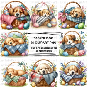 Acquerello Clipart di Pasqua / Clipart cane di Pasqua / Cane dormiente di Pasqua / Cane di Pasqua / Png di Pasqua / Download digitale / Clipart PNG