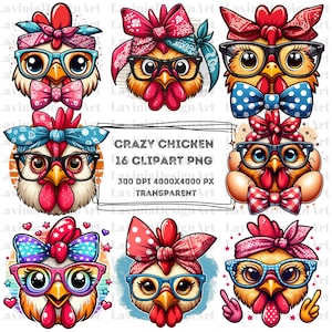 Huhn Clipart | Huhn Kopf Clipart | Verrückte Tiere Clipart | Verrücktes Huhn Png | Huhn Png | Digitaler Download