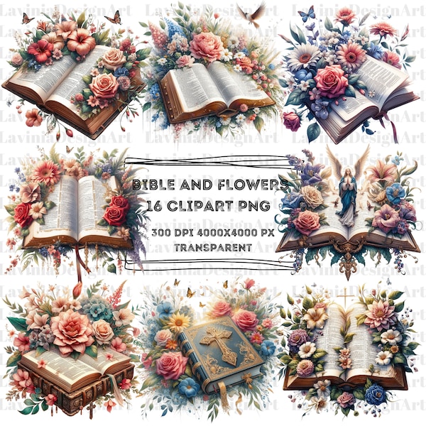 Bible and Flowers Watercolor Clipart | Cristian Journal | Bible Study Journal | Spiritual Clipart | Bible Png | Bible and Flower Bundle