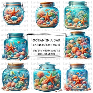 Ocean In a Jar Clipart | Ocean Clipart | Jar PNG | Fish Watercolor | Ocean İmage | Digital Download