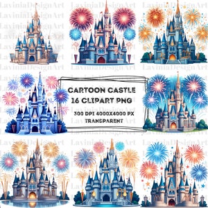 Cartoon Castle Watercolor Clipart | Castle Clipart | Castle Watercolor | Castle PNG | Cartoon Cinderella Castle | Digital Download