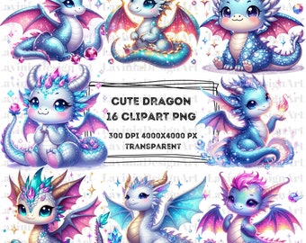Cute Dragon Clipart Watercolor | Dragon Fantasy Clipart | Glowing Dragon | Dragon Png | Commercial Use | Digital Download