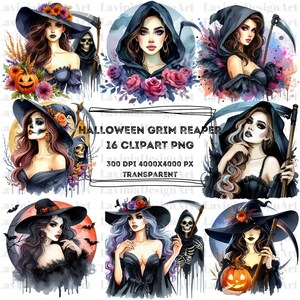 Clipart aquarelle de la faucheuse d'Halloween | Clipart Halloween | Clipart Faucheuse | Clipart mort | Halloween PNG | Décoration d'Halloween