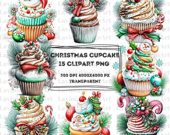 Kerst Cupcakes clipart | Kerst snoep clipart set | Kerst aquarel Cupcake PNG | Plakboek | Junk Journa | Papier ambachten