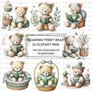 Lesen Teddybär Clipart Aquarell | Teddy Bär Clipart | Tier Clipart | Lesebuch Clipart | Buch Clipart | Bär Png | Buch Png