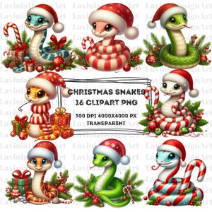Aquarela bonito cobra de Natal clipart | Cobra bebê em formato PNG | Clipart de fantasia de cobra | Clipart de Natal | Clipart de inverno
