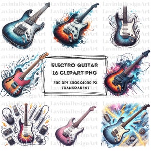 Elektrogitaar clipart aquarel | Rock-'n-roll clipart | Gitaar clipart | Gitaar png | Elektroclipart | Digitaal downloaden