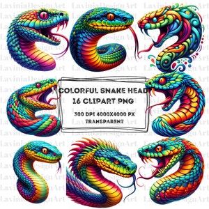 Cabeça de cobra colorida clipart aquarela | Clipart de cobra | Cabeça De Cobra Png | Clipart de animais | Clipart de arco-íris | Png Colorido | Download digital