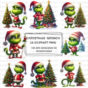 Dibujos animados de Navidad Grinch acuarela Clipart / Clipart de Navidad / Grinch Clipart / Grinch PNG / Paquete de Navidad
