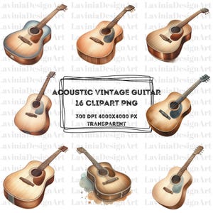 Akoestische vintage gitaar clipart | Akoestische gitaar aquarel | Gitaar, png-bestand | Digitale download | Commercieel gebruik