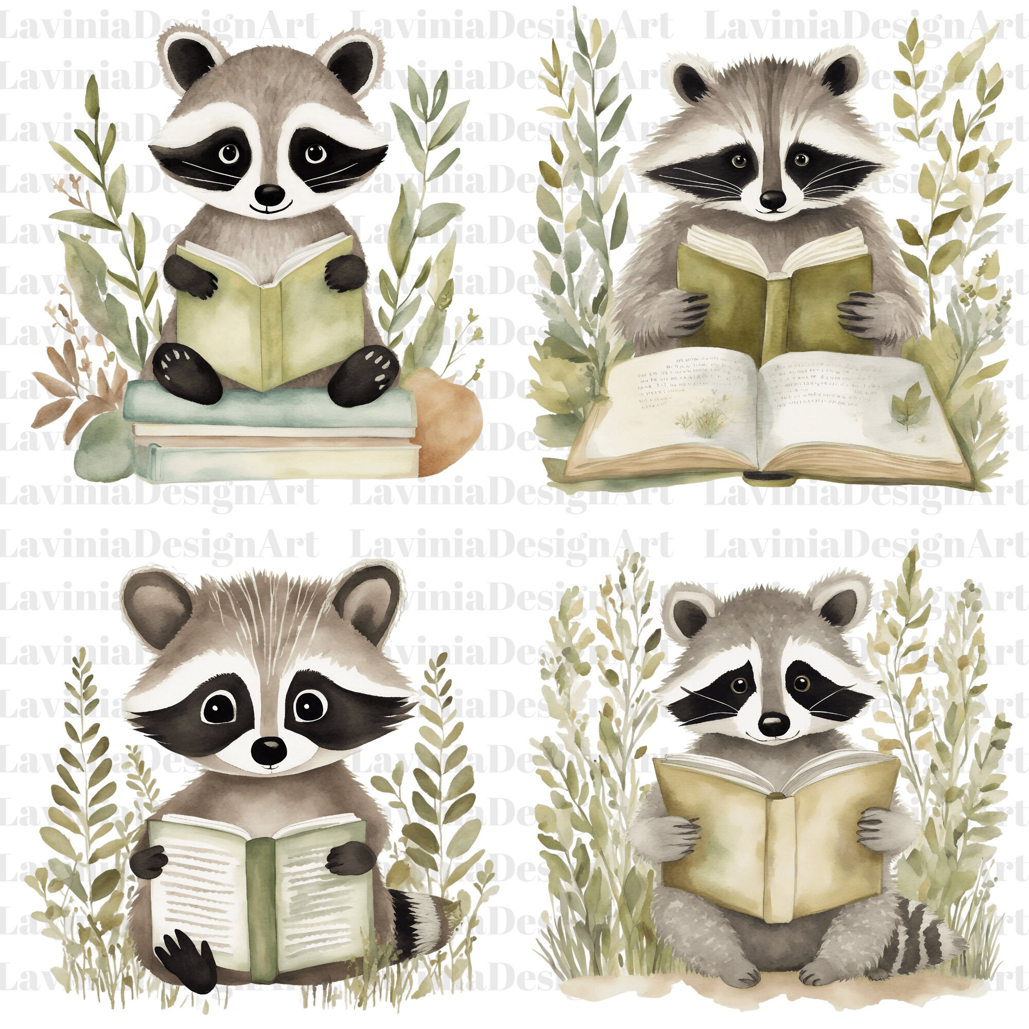 Raccoon Reading Book Clipart | Raccoon PNG | Animal Reading Book ...