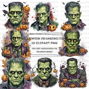 Halloween Frankenstein Watercolor Clipart | Halloween Clipart | Halloween | Frankenstein PNG | Frankenstein Watercolor | Digital Download