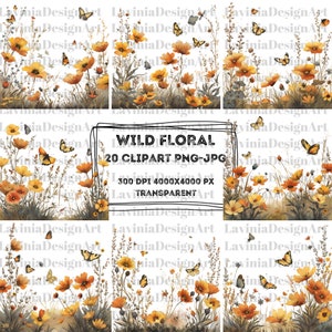 Wild Floral Clipart  Floral Watercolor Borders | Premade Clipart | Wedding Clipart | Floral Borders | Watercolor Clipart | Wild Flowers Art