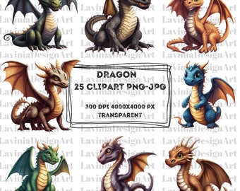 Watercolor Colourful Fantasy Dragon Clipart | Dragon PNG-JPG | Dragon Clipart | Watercolor Dragon Clipart | Kawaii Dragon Fantasy Clipart