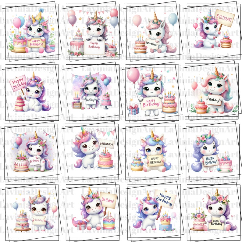 Happy Birthday Unicorn Clipart Watercolor Unicorn Clipart Happy ...