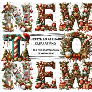 Alfabeto di Natale / Pacchetto clipart alfabeto di Babbo Natale / Clipart A-Z / disegni dell'alfabeto di Babbo Natale / Alfabeto di Babbo Natale / Alfabeto di Natale trasparente