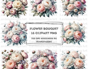 Bloemboeket clipart aquarel | Bloemenclipart | Bloemenclipart | Boeketclipart | Bloem, png-bestand | Digitale download