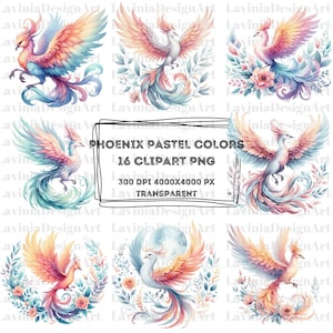 Aquarelle Phoenix couleurs pastel | Clipart Phénix | Aquarelle de couleurs pastel | Phénix PNG | Téléchargement numérique