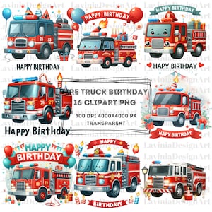 Buon compleanno camion dei pompieri Clipart acquerello / compleanno Clipart / camion dei pompieri Clipart / camion dei pompieri PNG / Download digitale