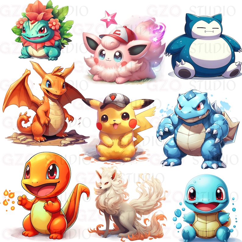 Pokemon Wandbilder Set - 6 Aquarell Drucke Für Kinderzimmer | 20x25cm Bunte Deko