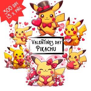Watercolor Valentine's Day Pikachu Clipart Bundle Valentines Day ...