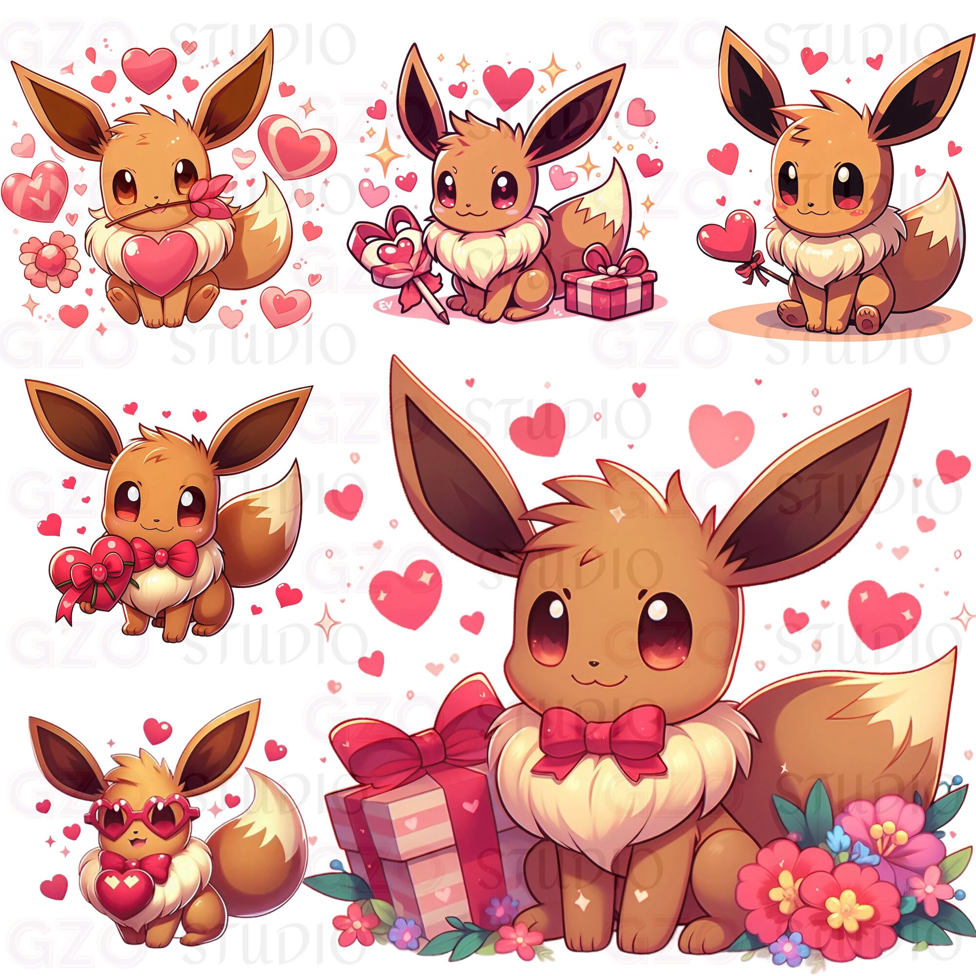 Watercolor Valentine's Day Eevee Clipart Bundle Eevee Clipart ...