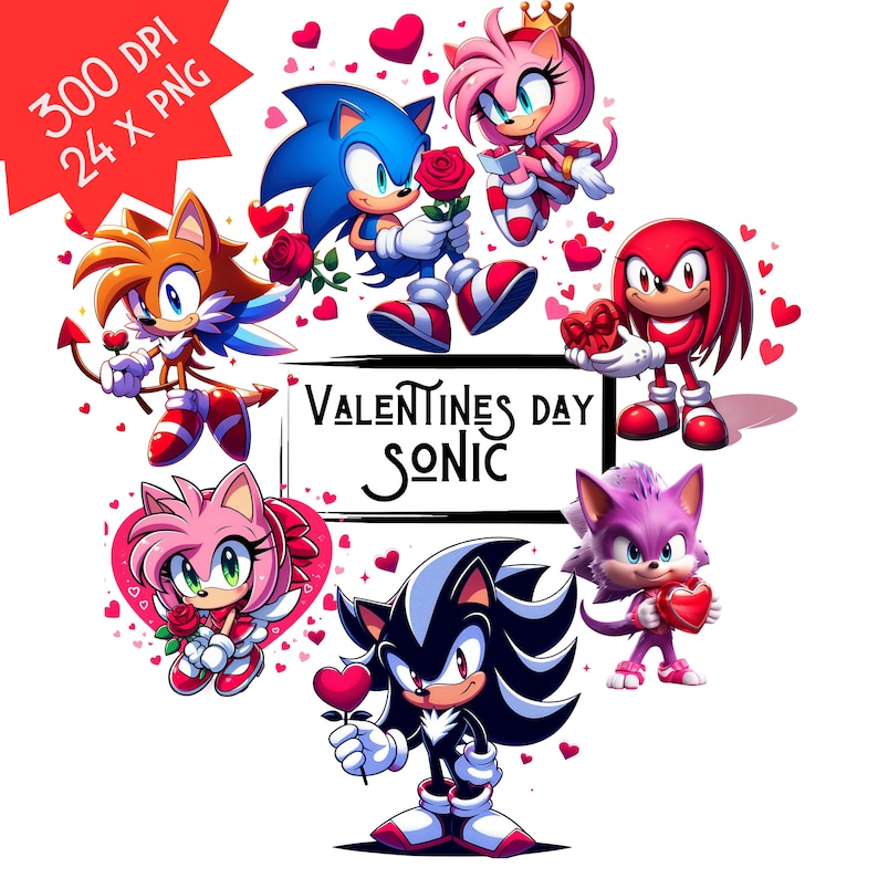 Watercolor Valentine's Day Sonic Clipart Bundle Army Rose Clipart Tails ...