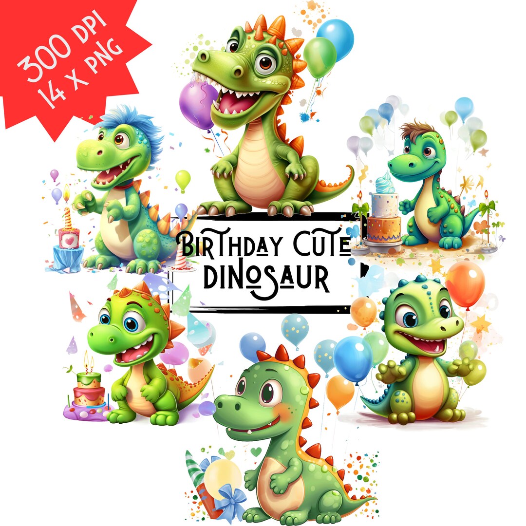 Birthday Cute Dinosaur Clipart Birthday Dinosaur Clipart Bundle Funny ...