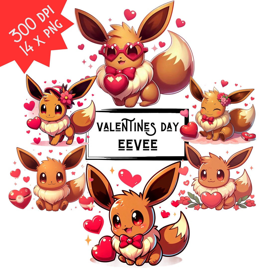 Watercolor Valentine's Day Eevee Clipart Bundle Eevee Clipart ...