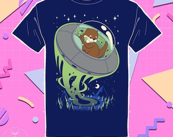 Camiseta de nutria voladora no identificada, divertida camiseta con gráfico de ovni