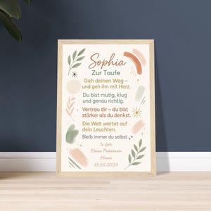 Póster personalizable 20x30 cm - marco de madera - regalo de bautizo - frase de bautizo - regalo de bautizo niño/niña