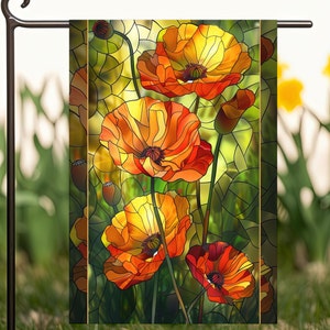 Stained Glass Poppy Garden Flag: Spring Floral Decor