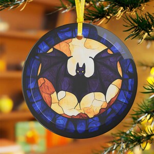 Glass Ornament, Gothic Halloween Home Decor, Spooky Bat Ornament,