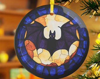 Glass Ornament, Gothic Halloween Home Decor, Spooky Bat Ornament,
