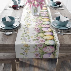 Table Runner, Easter Eggs and Blooms Table Runner, Easter Decor, Spring Table Decor,  Holiday Table Linen, Easter Home Decor, Easter Table