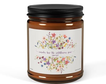 Aromatherapy Soy Candle, "Wildflower" Bible Verse Gift, Christian Home Decor