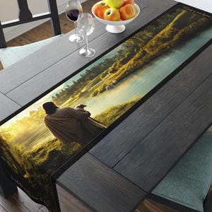 Table Runner, Lightweight Easter Dining Decor, Luke 15, Jesus With Lost Sheep, Scripture Tablecloth, Christian Home Decor, Bible Verse