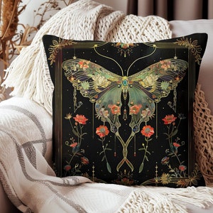 Luna Moth Throw Pillow, Decorative Mystical Accent Pillow, Nature-Inspired Home Decor,  Moth Lover Gift, Wildflower Mystical Gift for Her