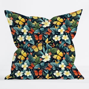 Butterfly Floral Accent Pillow: Double-Sided Print