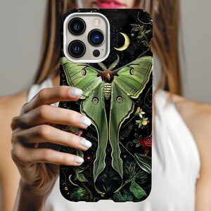 Magnetic Luna Moth iPhone Case: Embroidered Look Cottagecore Phone Cover