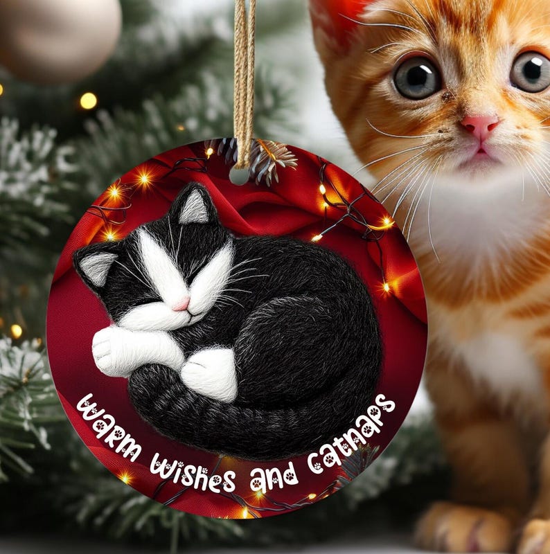 Tuxedo Cat Ceramic Christmas Ornament, Pet Lover Gift - Etsy
